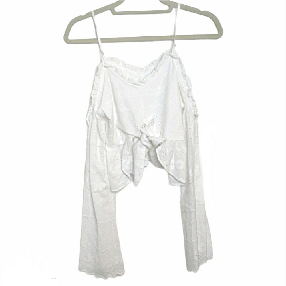 Tularosa White off the shoulder Eyelet crop top